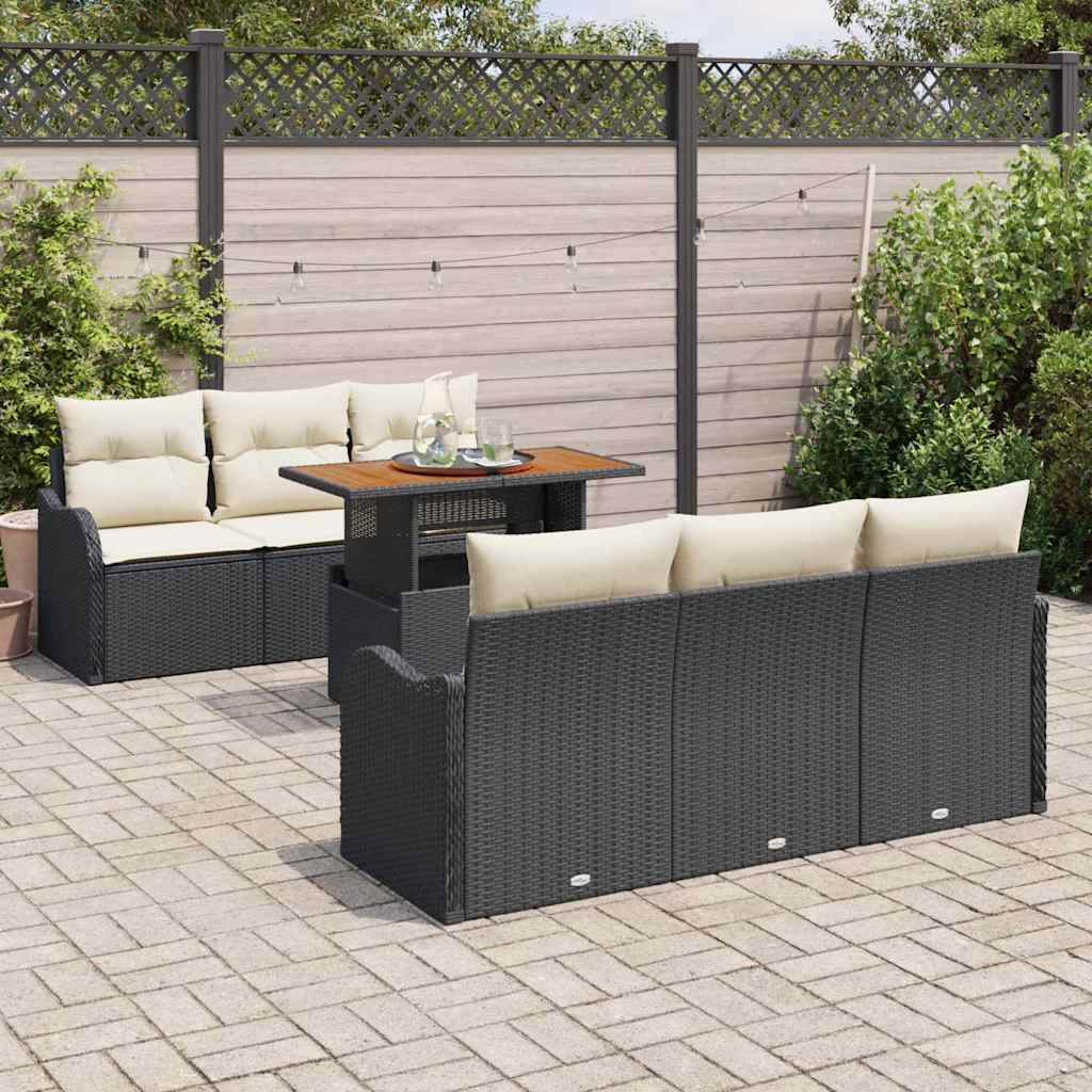 Havesofa Sæt 7 stk. Sort og Cream polyrattan