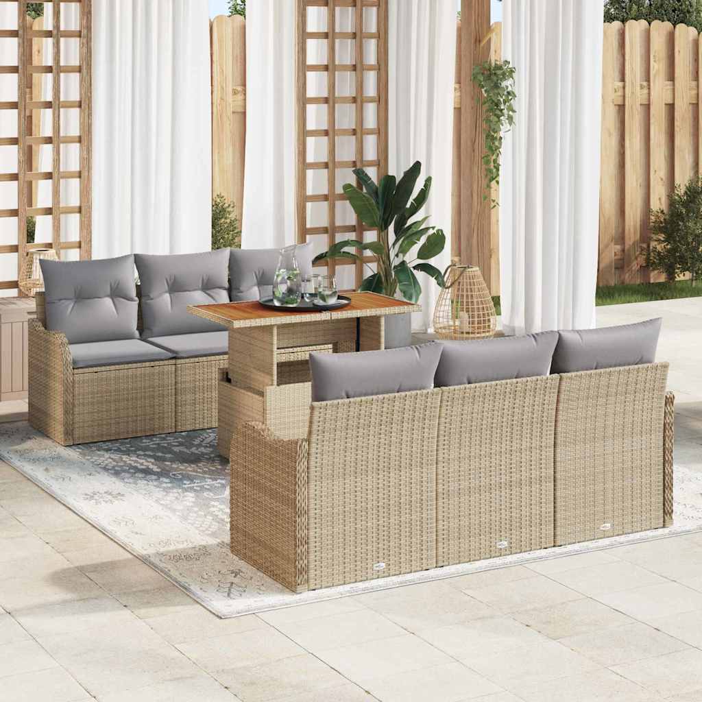 Havesofa Sæt 7 stk. Beige og lys grå polyrattan