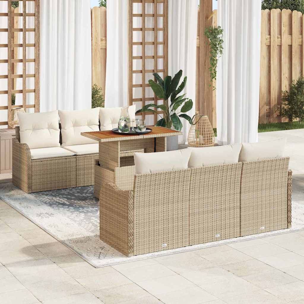 Havesofa Sæt 7 stk. Beige og creme polyrattan