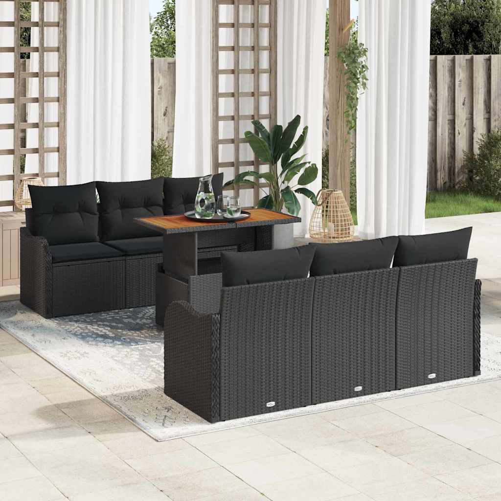 Havesofa Sæt 7 stk. Sort polyrattan