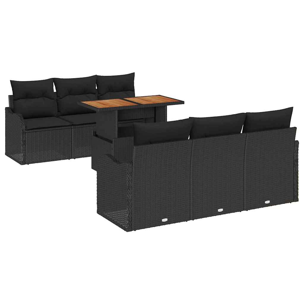 Havesofa Sæt 7 stk. Sort polyrattan