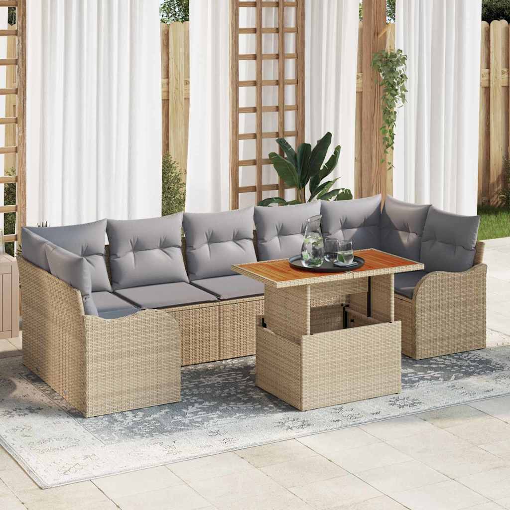 Havesofa Sæt 8 stk. Beige og lys grå polyrattan