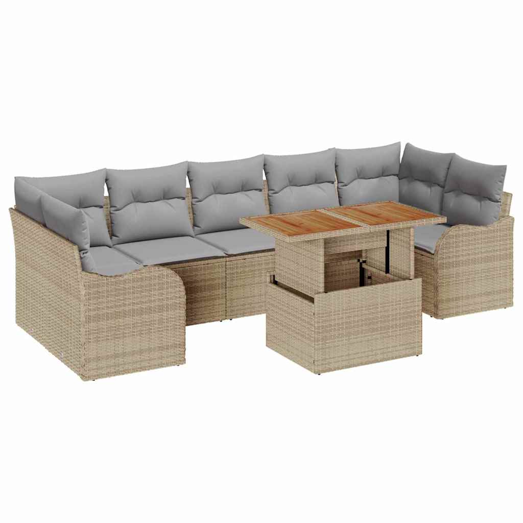 Havesofa Sæt 8 stk. Beige og lys grå polyrattan