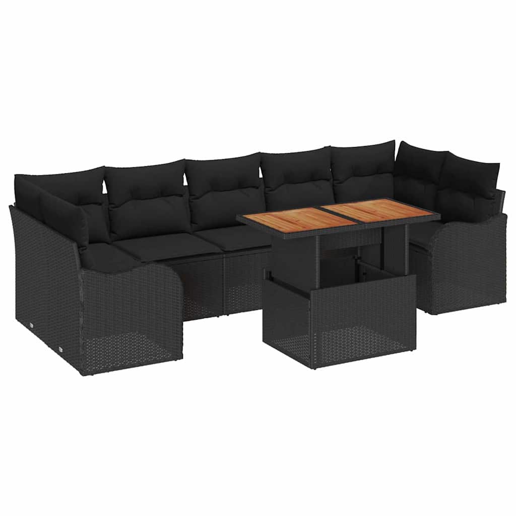 Havesofa Sæt 8 stk. Sort polyrattan