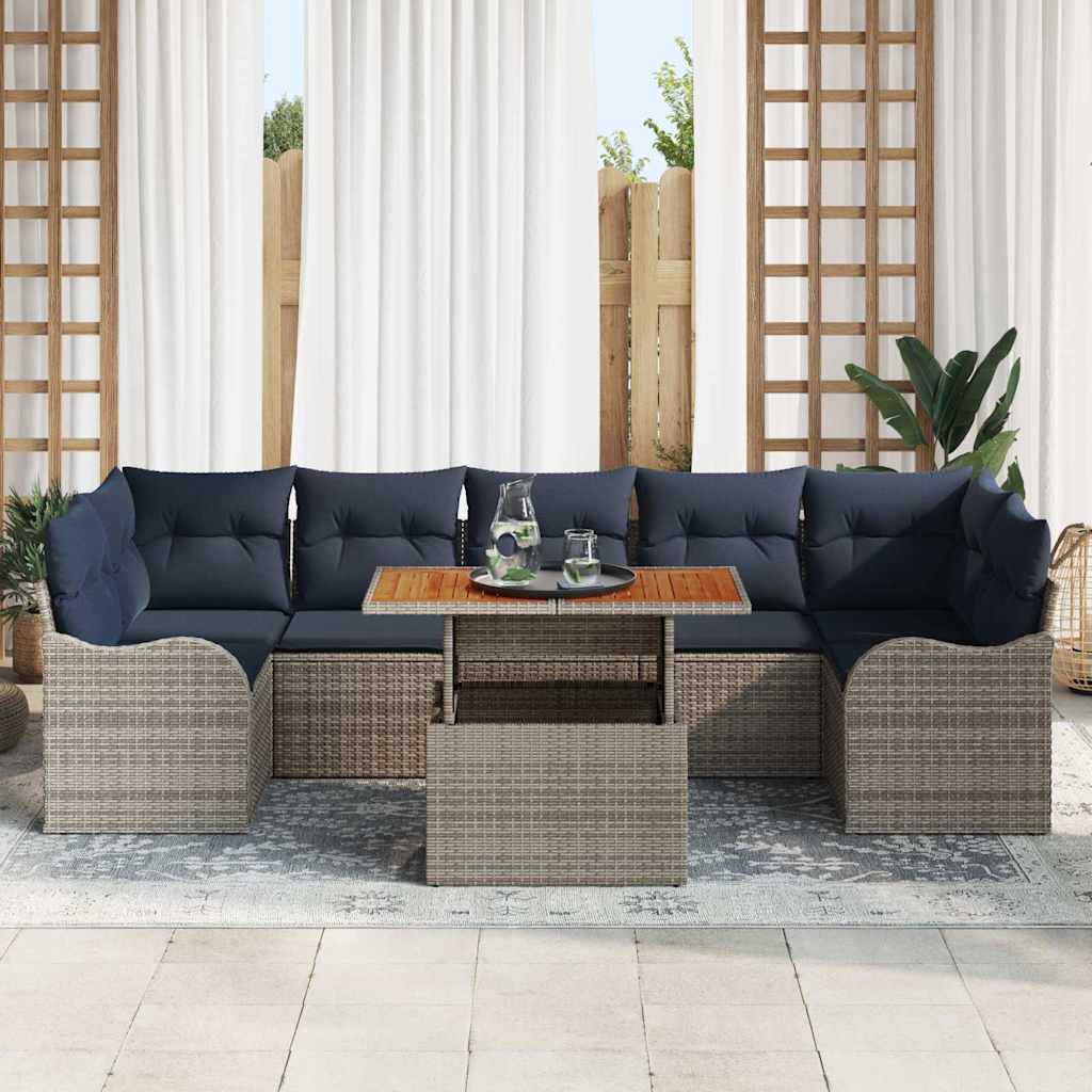 Havesofa Sæt 8 stk. Grå og Marineblå polyrattan