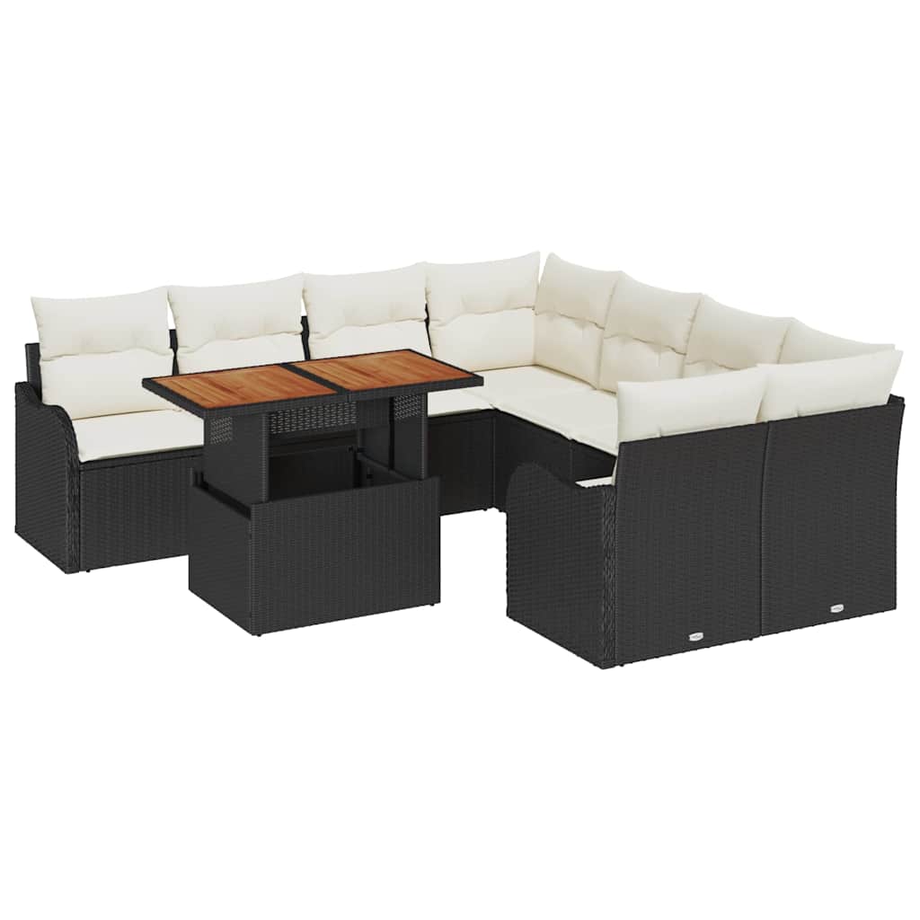 Havesofa Sæt 7 stk. 6-Antal sæder Sort og cremefarvet