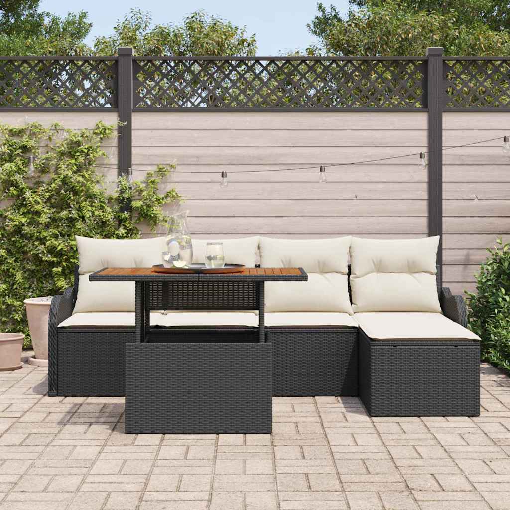 Havesofa Sæt 6 stk. Sort og Cream polyrattan