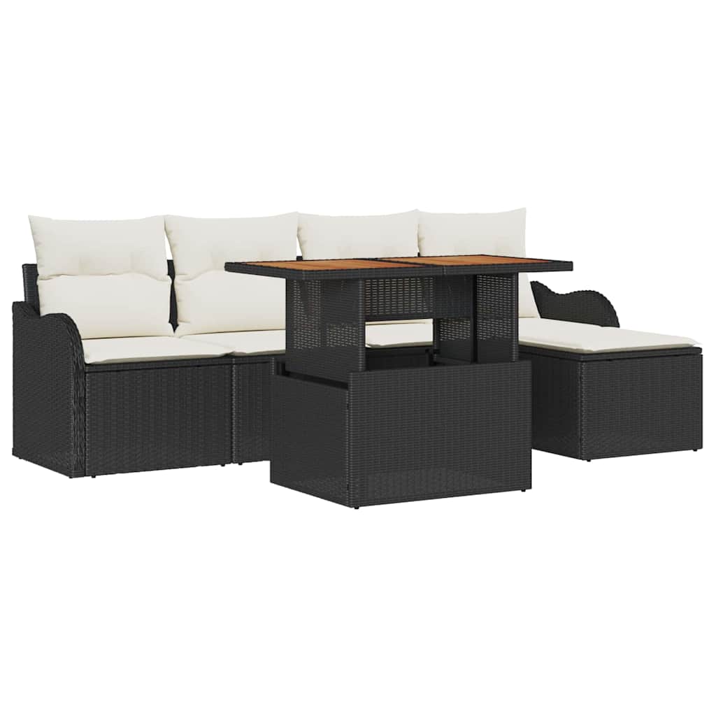 Havesofa Sæt 6 stk. Sort og Cream polyrattan