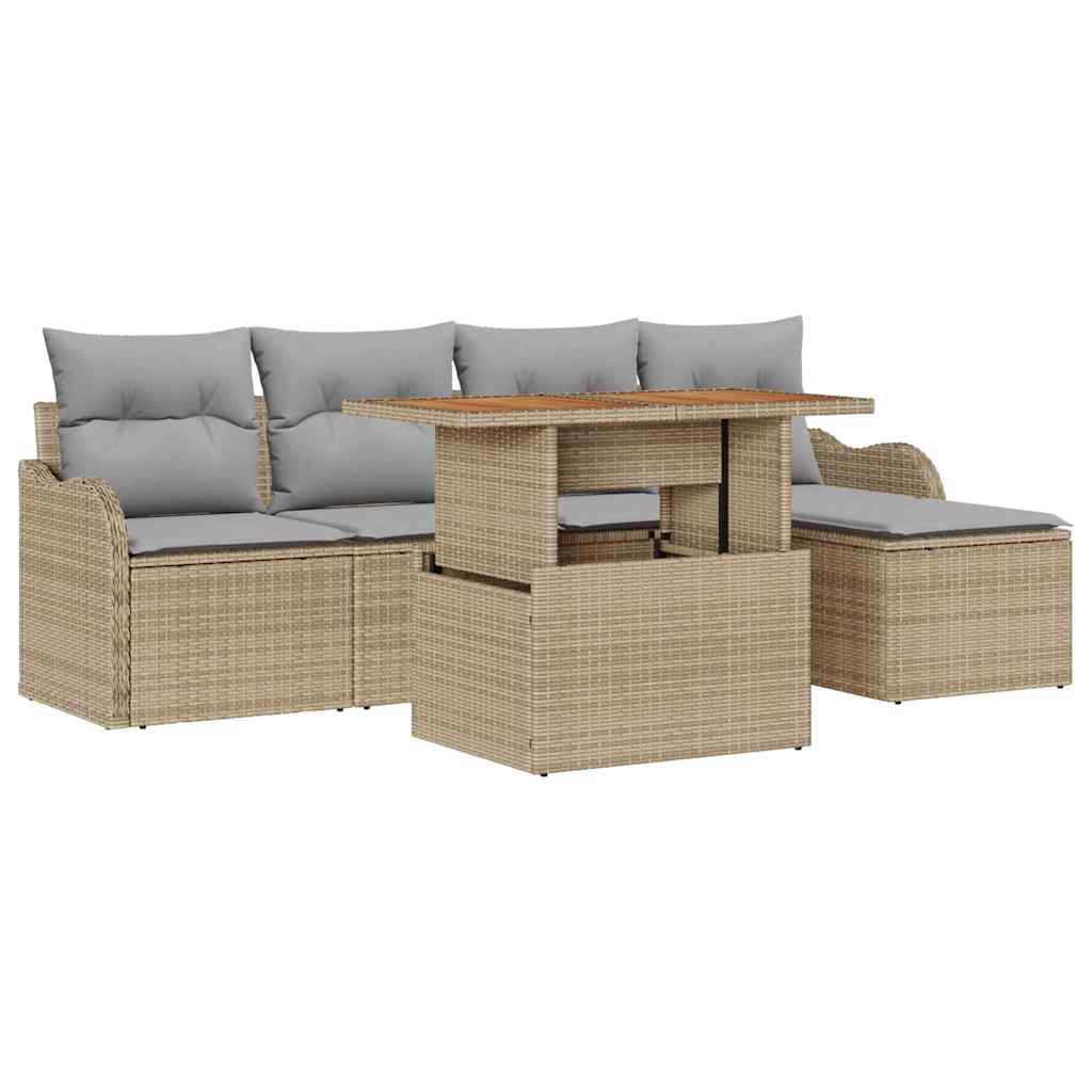 Havesofa Sæt 6 stk. Beige og lys grå polyrattan