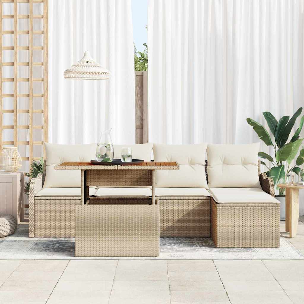 Havesofa Sæt 6 stk. Beige og creme polyrattan
