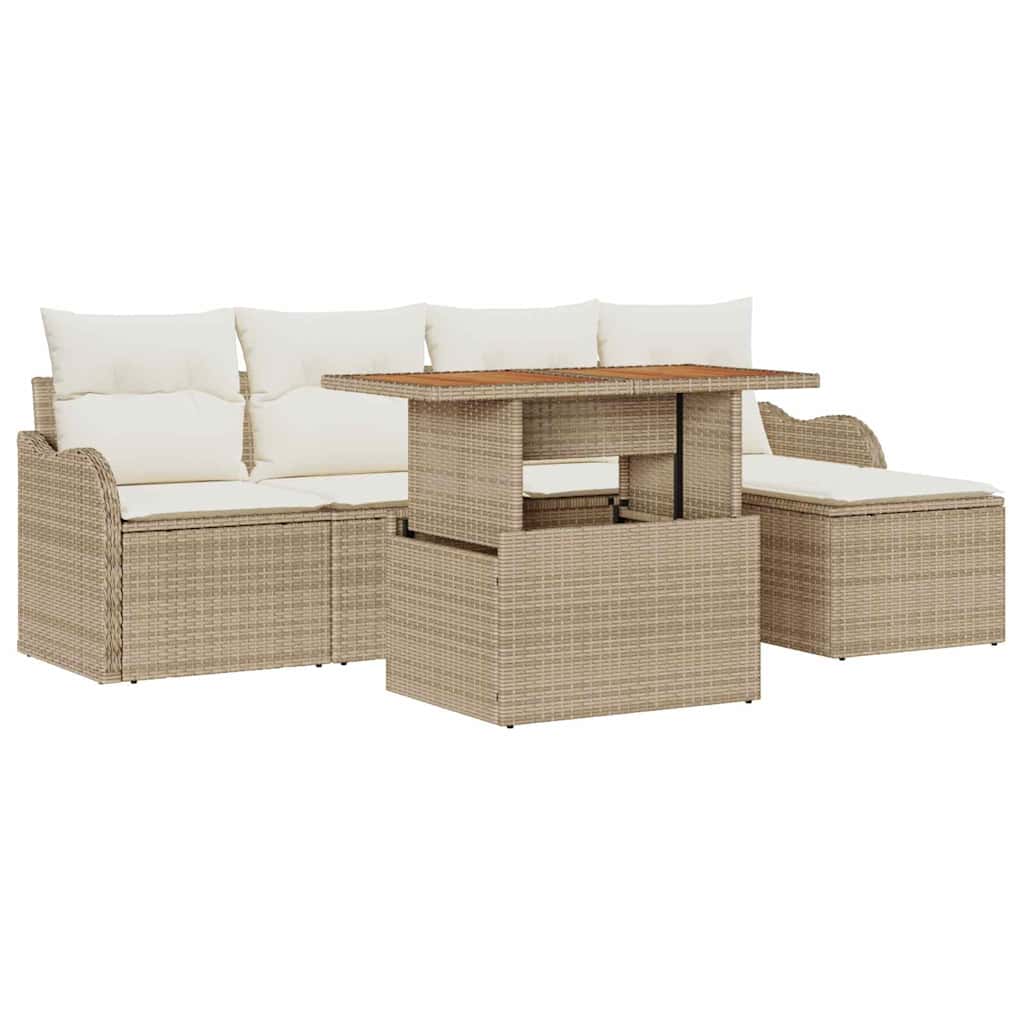 Havesofa Sæt 6 stk. Beige og creme polyrattan