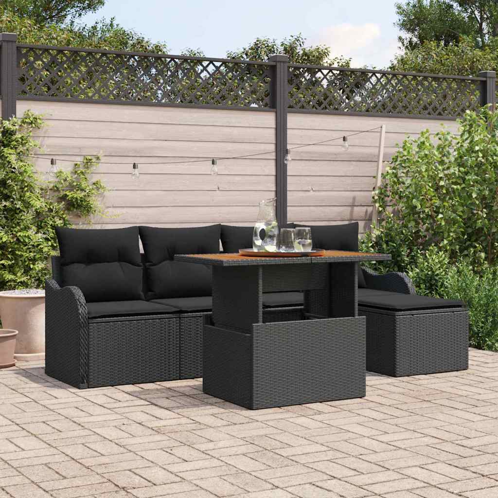 Havesofa Sæt 6 stk. Sort polyrattan