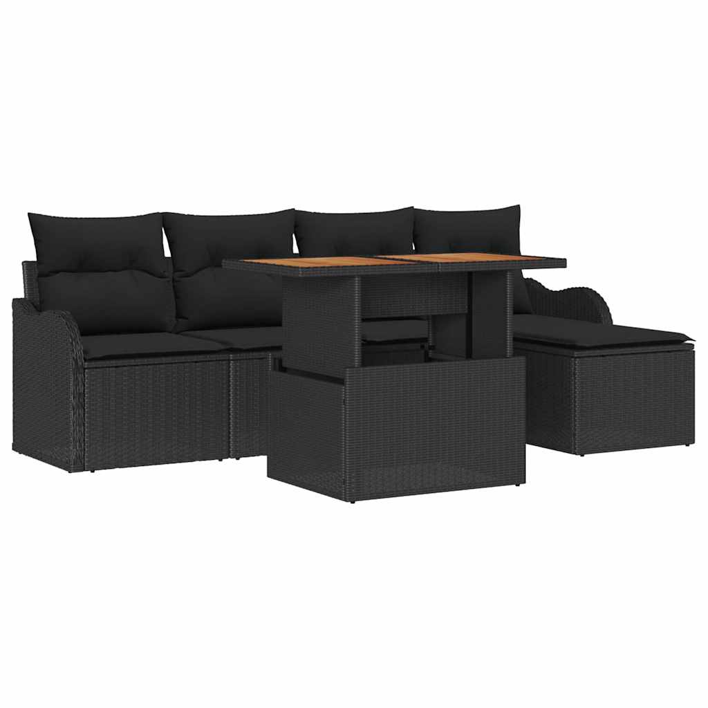Havesofa Sæt 6 stk. Sort polyrattan