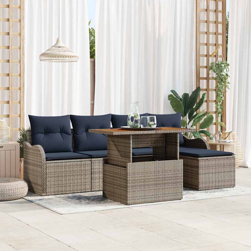 Havesofa Sæt 6 stk. Grå og Marineblå polyrattan