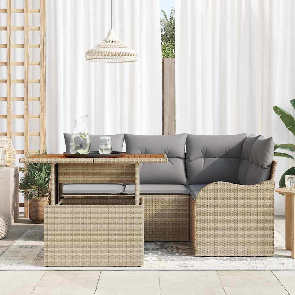Havesofa Sæt 5 stk. 4-Antal sæder Beige og lys grå polyrattan