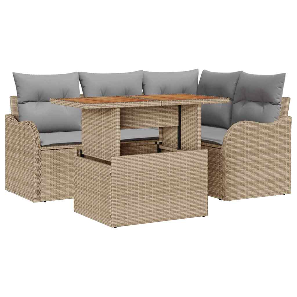 Havesofa Sæt 5 stk. 4-Antal sæder Beige og lys grå polyrattan