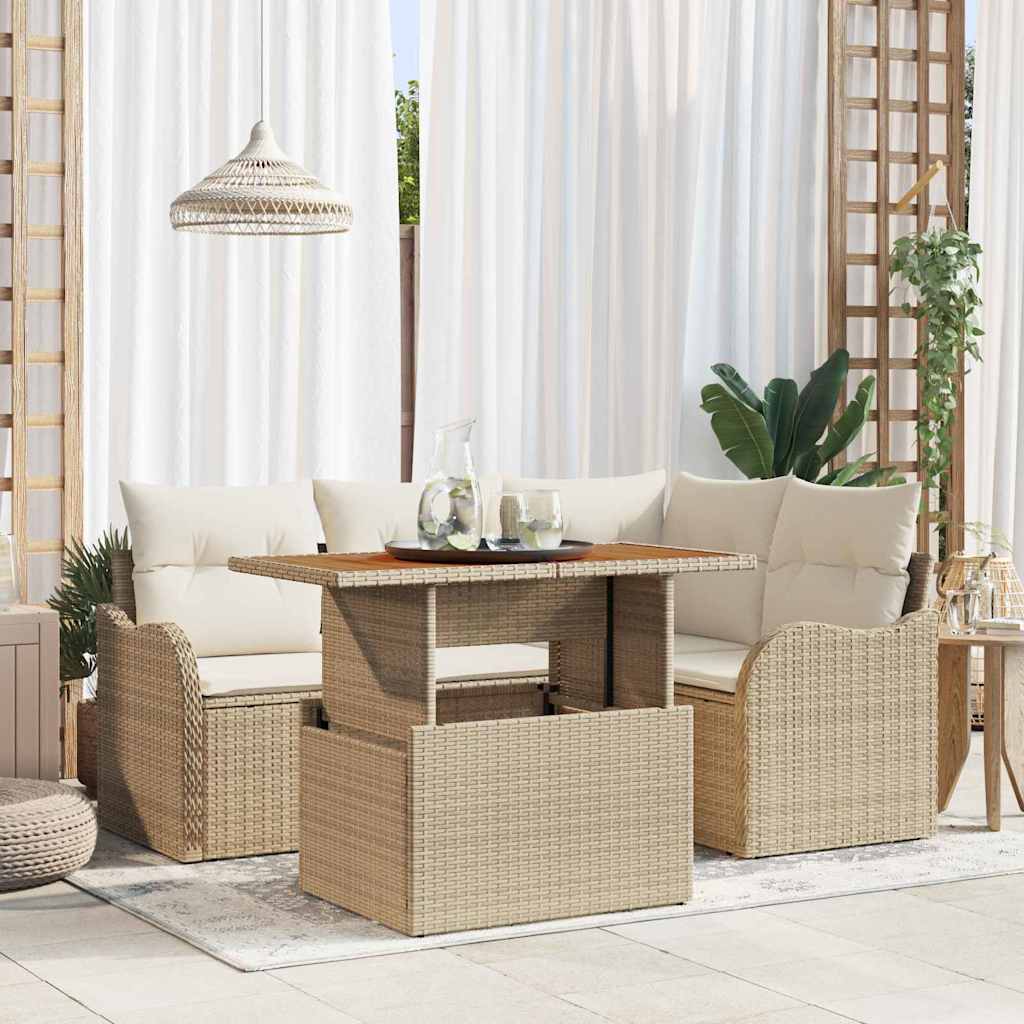 Havesofa Sæt 5 stk. 4-Antal sæder Beige og creme polyrattan