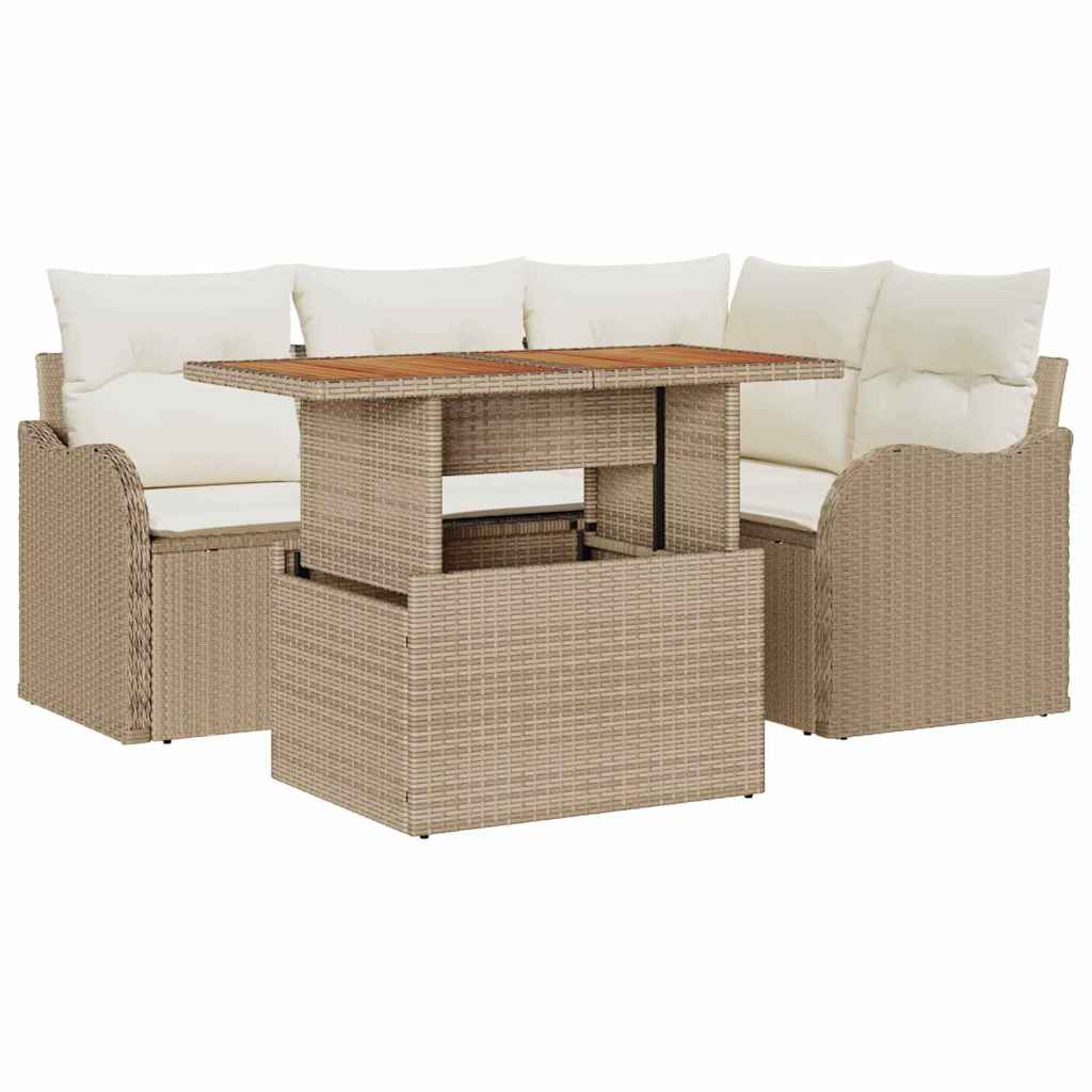 Havesofa Sæt 5 stk. 4-Antal sæder Beige og creme polyrattan