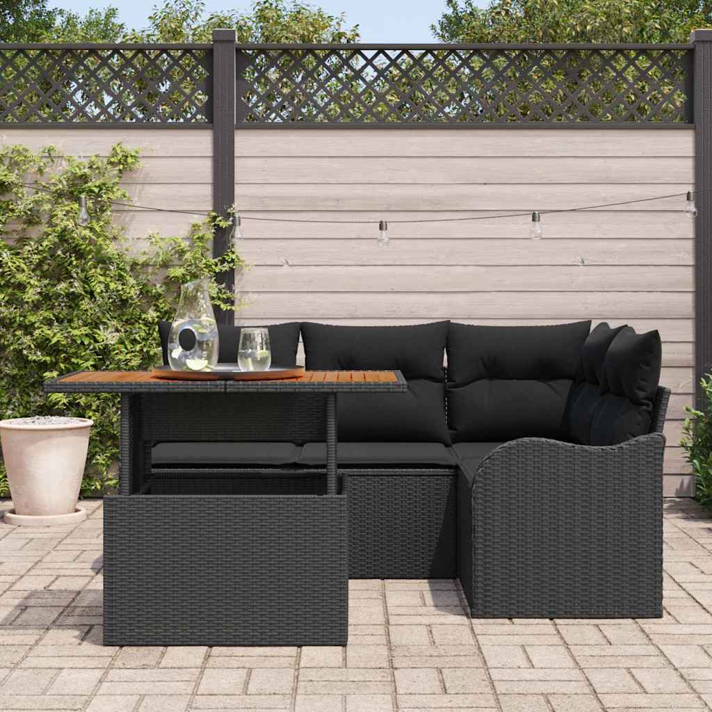 Havesofa Sæt 5 stk. 4-Antal sæder Sort polyrattan