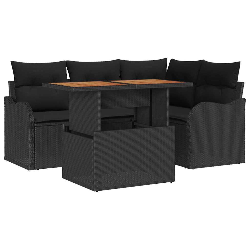 Havesofa Sæt 5 stk. 4-Antal sæder Sort polyrattan