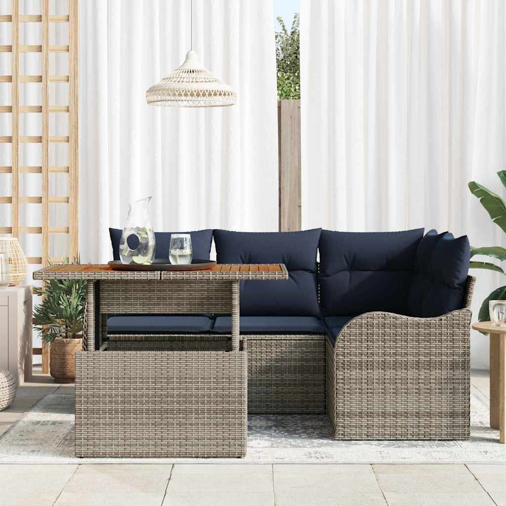 Havesofa Sæt 5 stk. 4-Antal sæder Grå og Marineblå polyrattan