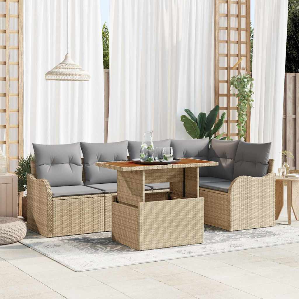 Havesofa Sæt 6 stk. 5-Antal sæder Beige og lys grå polyrattan