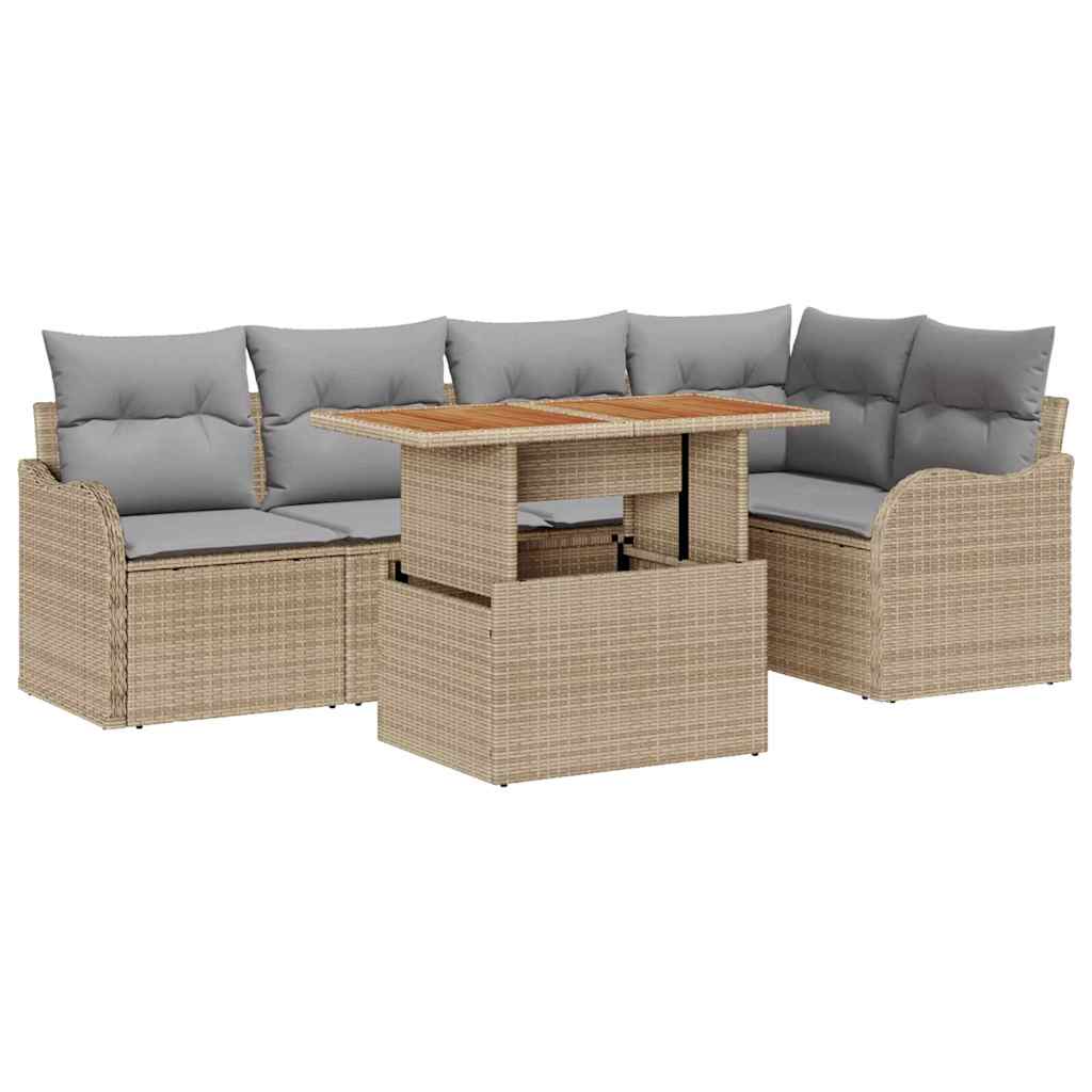 Havesofa Sæt 6 stk. 5-Antal sæder Beige og lys grå polyrattan