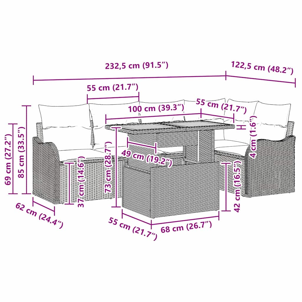 Havesofa Sæt 6 stk. 5-Antal sæder Beige og creme polyrattan