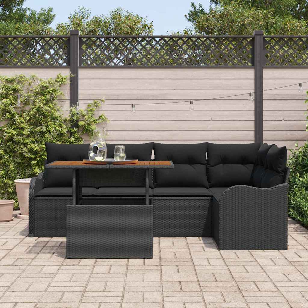 Havesofa Sæt 6 stk. 5-Antal sæder Sort polyrattan