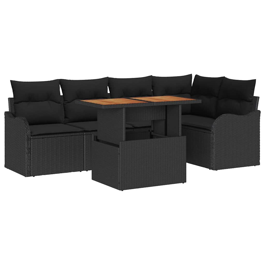 Havesofa Sæt 6 stk. 5-Antal sæder Sort polyrattan