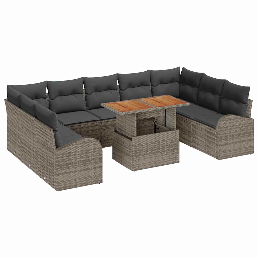 Havesofa Sæt 10 stk. Grå Polyrattan og pulverlakeret stål