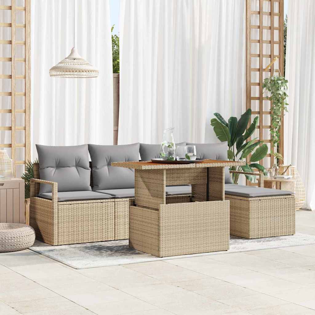 Havesofa Sæt 6 stk. Beige polyrattan