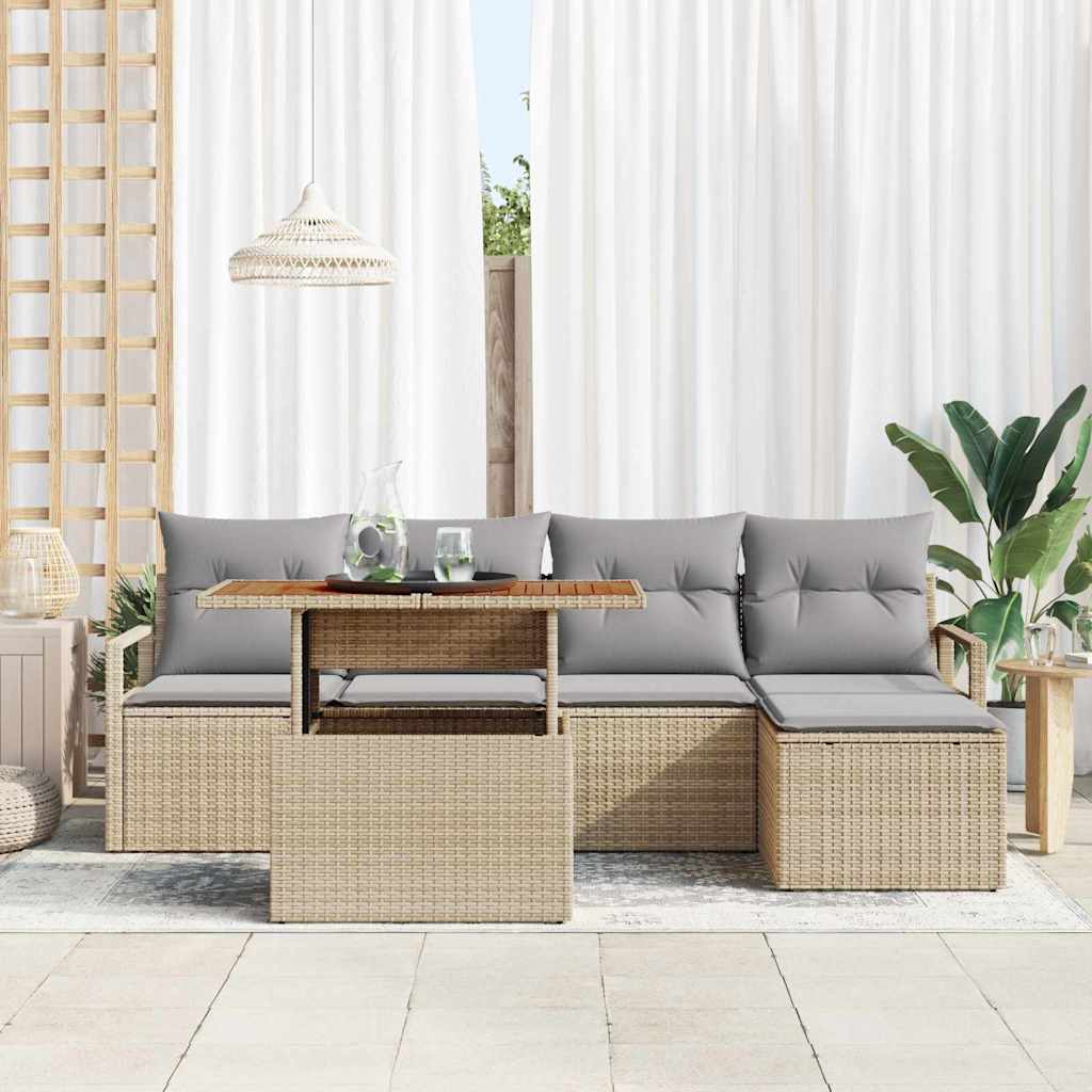 Havesofa Sæt 6 stk. Beige polyrattan