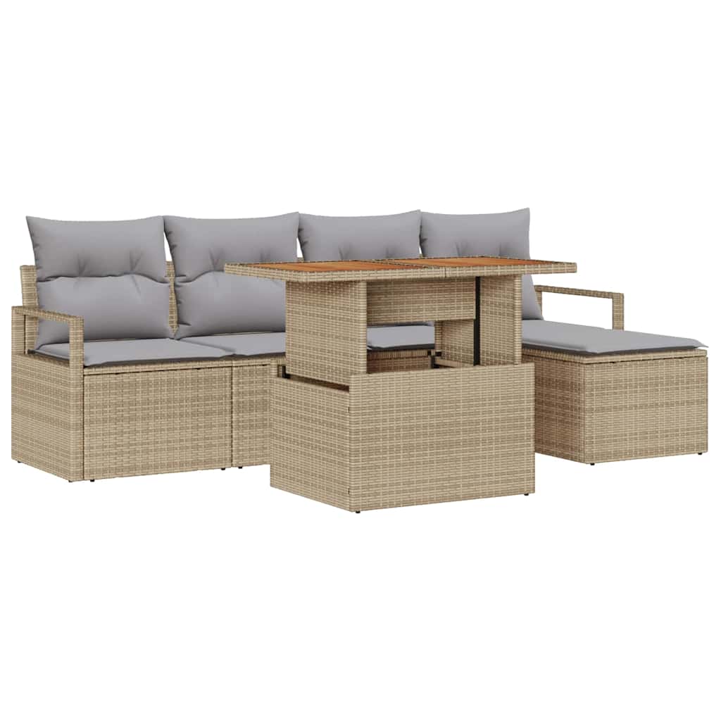 Havesofa Sæt 6 stk. Beige polyrattan