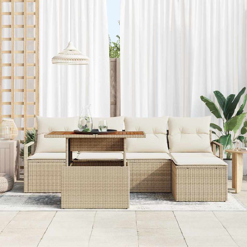 Havesofa Sæt 6 stk. Beige polyrattan