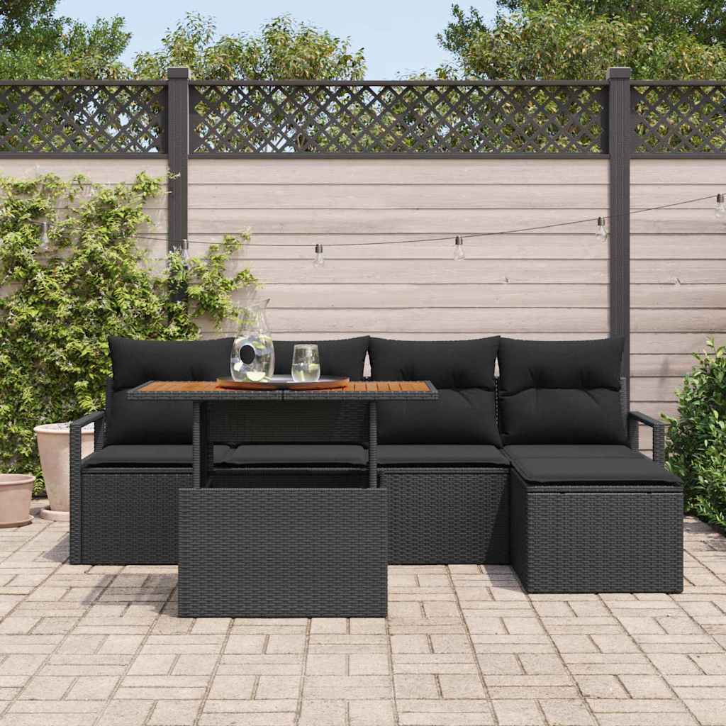 Havesofa Sæt 6 stk. Sort polyrattan