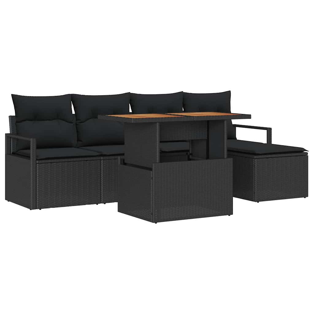 Havesofa Sæt 6 stk. Sort polyrattan