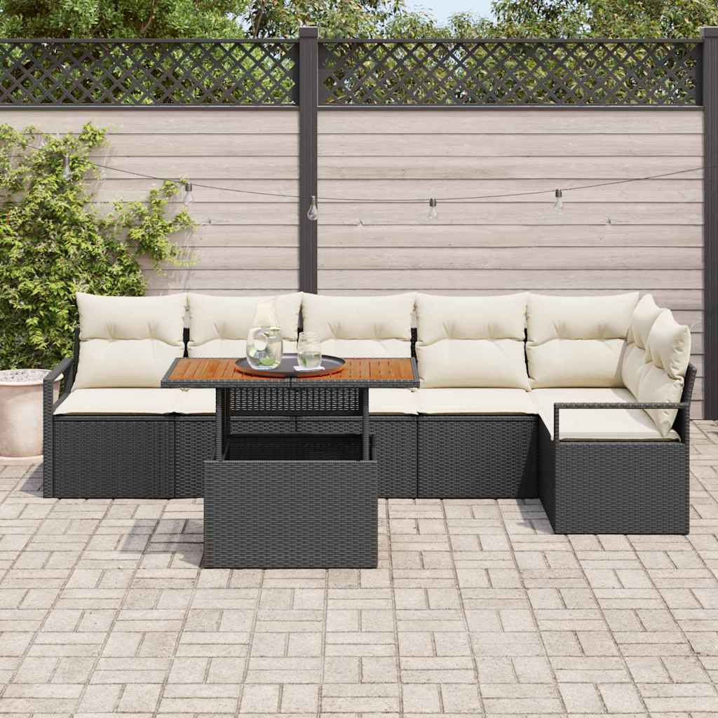 Havesofa Sæt 7 stk. 6-Antal sæder Sort polyrattan