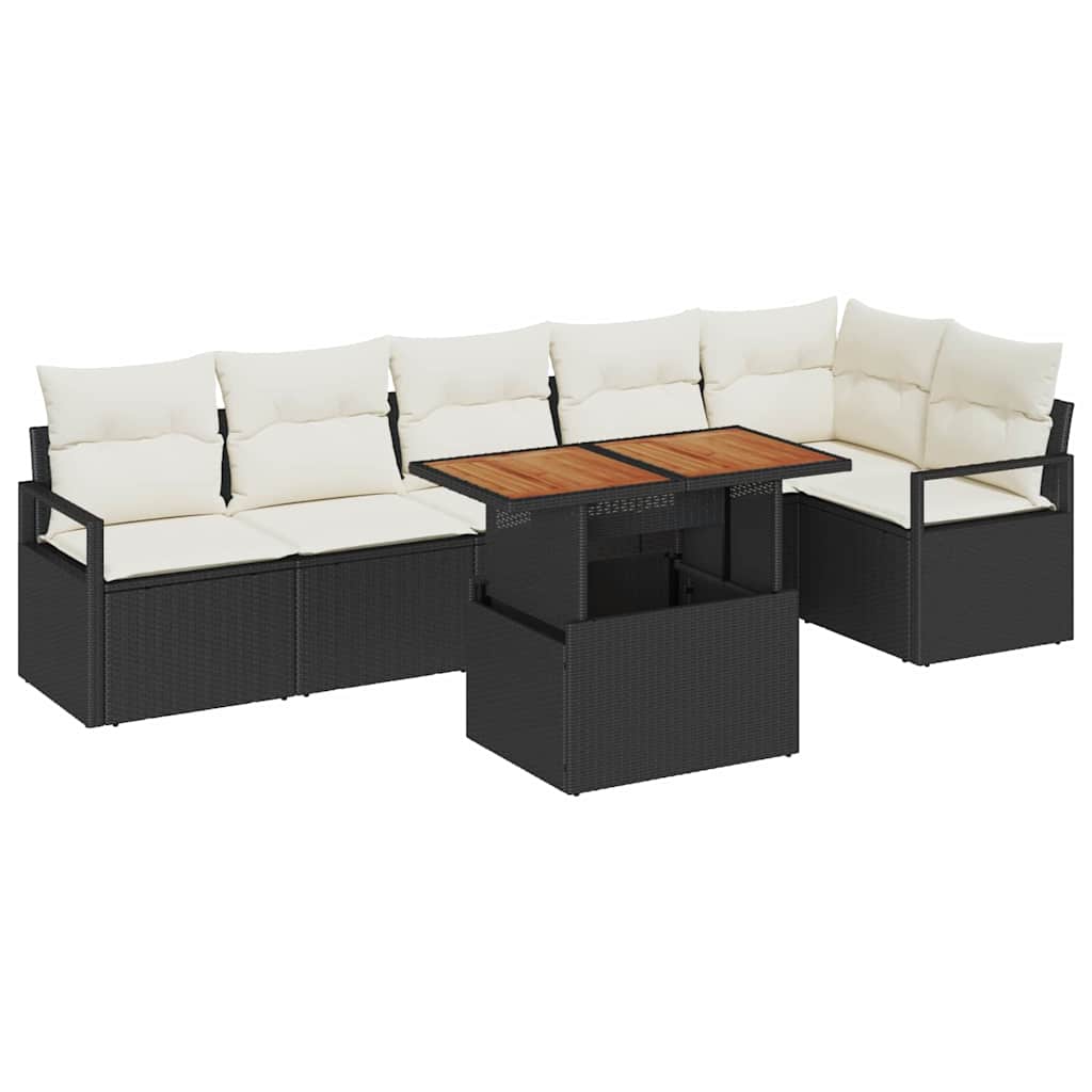 Havesofa Sæt 7 stk. 6-Antal sæder Sort polyrattan