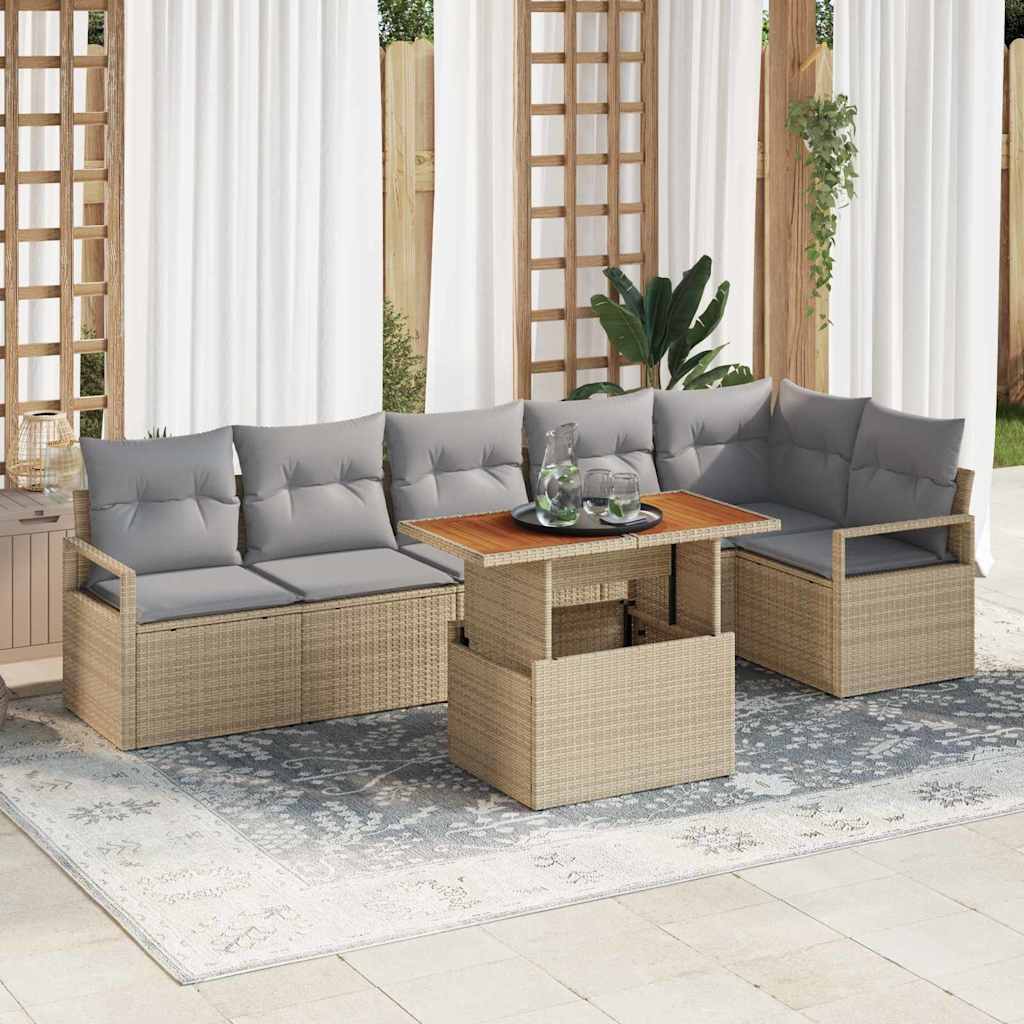 Havesofa Sæt 7 stk. 6-Antal sæder Beige polyrattan