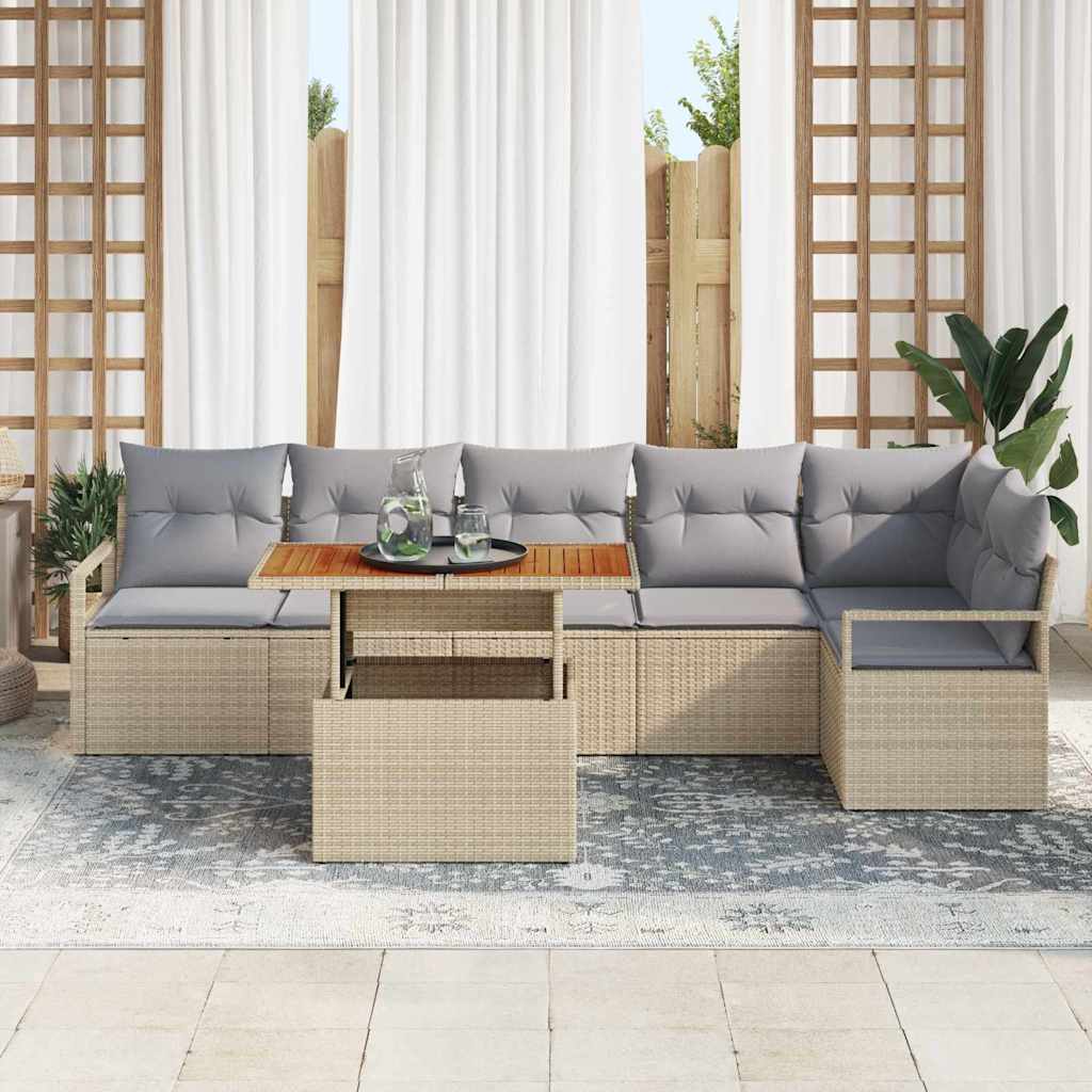 Havesofa Sæt 7 stk. 6-Antal sæder Beige polyrattan