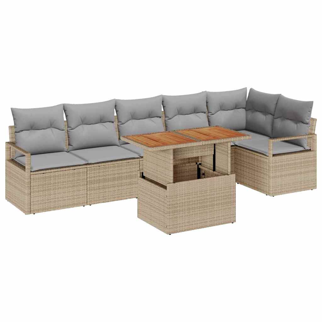 Havesofa Sæt 7 stk. 6-Antal sæder Beige polyrattan