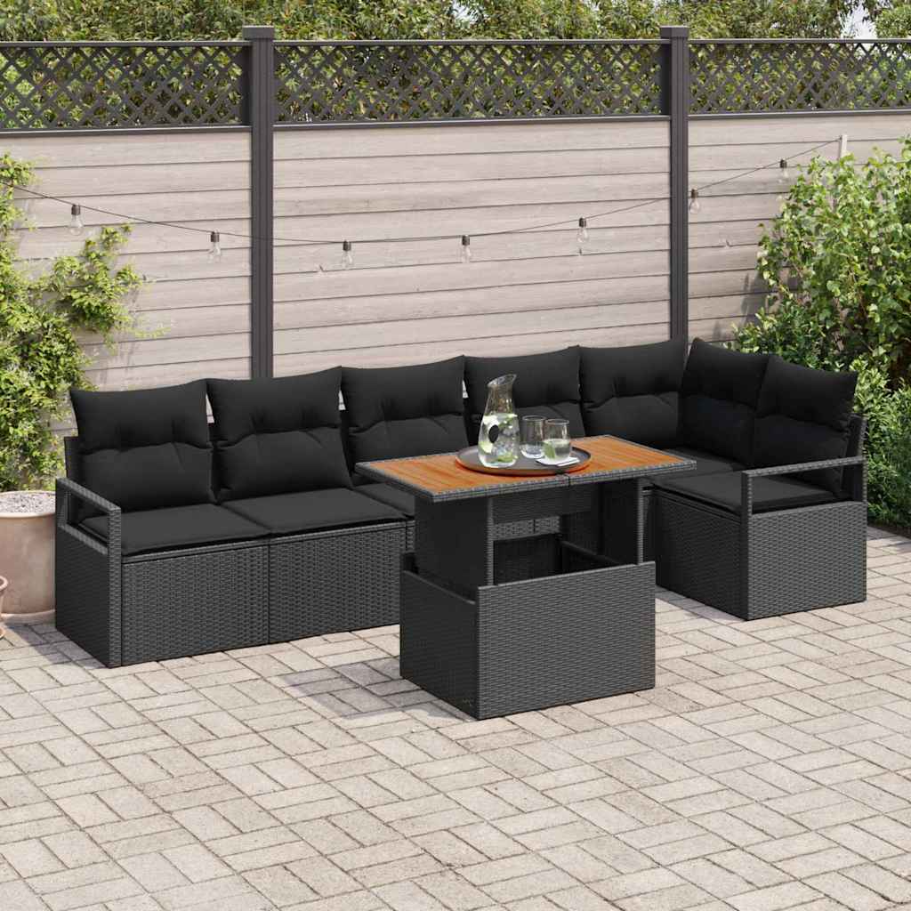 Havesofa Sæt 7 stk. 6-Antal sæder Sort polyrattan