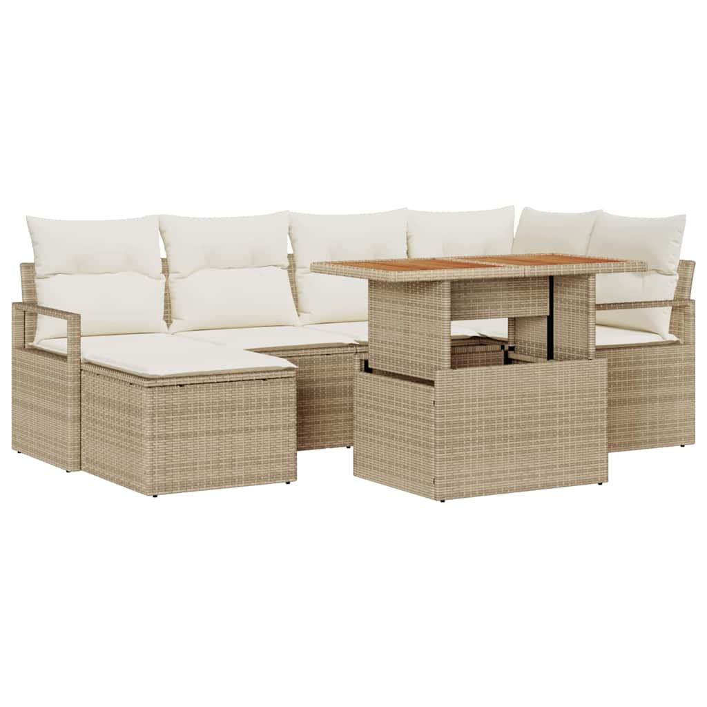 Havesofa Sæt 7 stk. Beige polyrattan