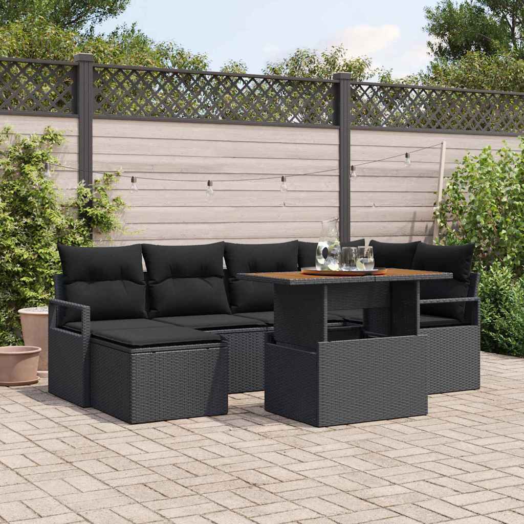Havesofa Sæt 7 stk. Sort polyrattan