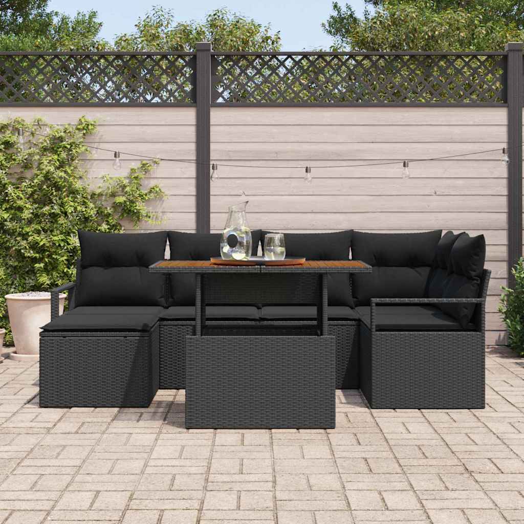 Havesofa Sæt 7 stk. Sort polyrattan