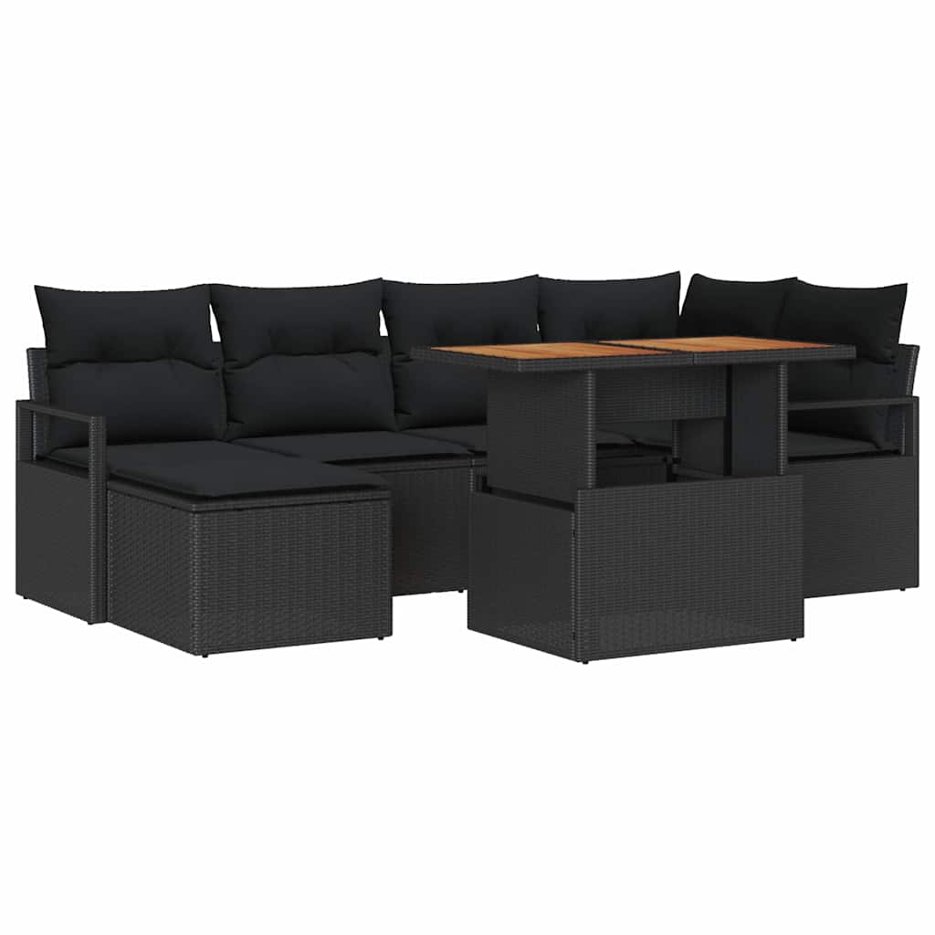 Havesofa Sæt 7 stk. Sort polyrattan