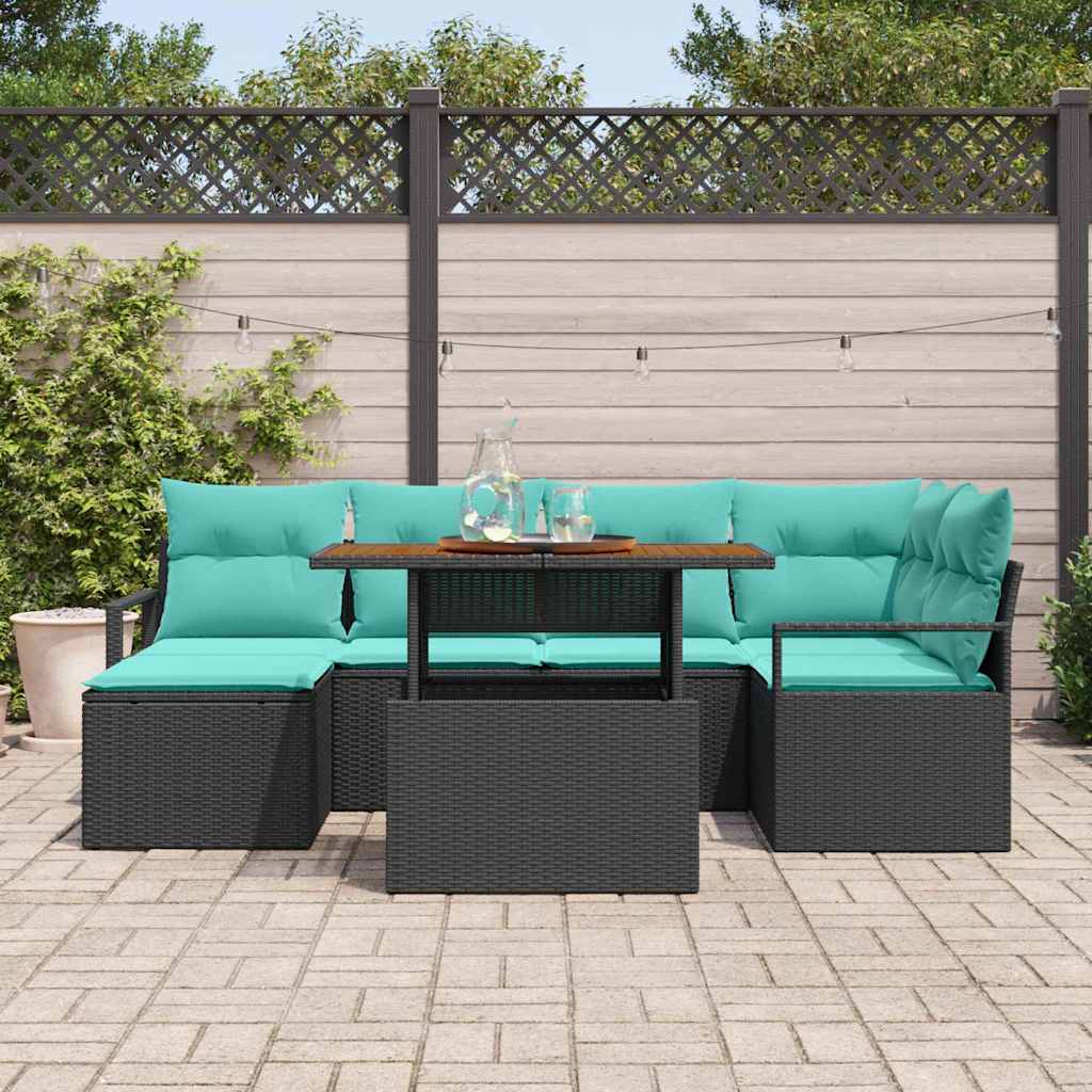 Havesofa Sæt 7 stk. Sort og Teal polyrattan