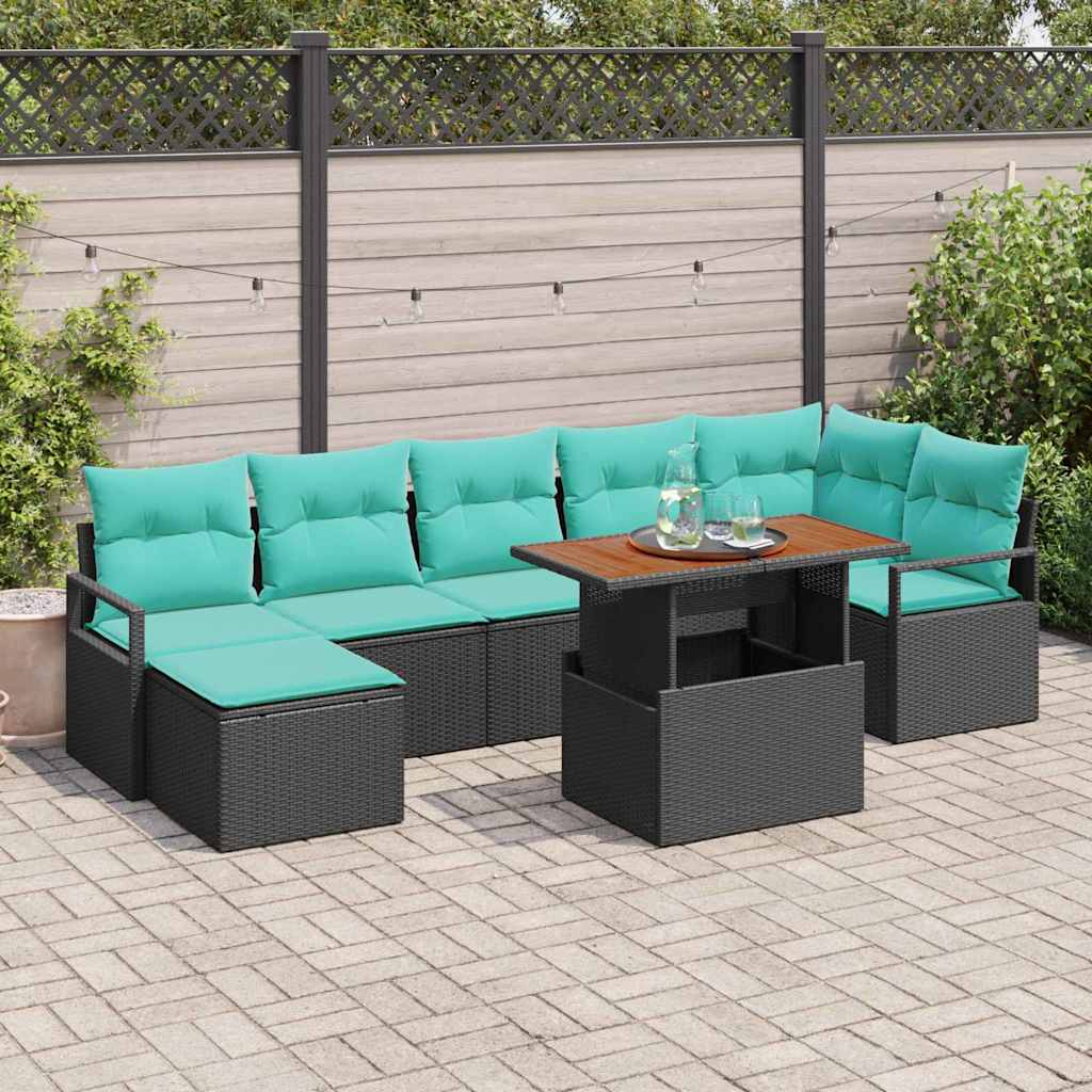 Havesofa Sæt 8 stk. Sort og Teal polyrattan
