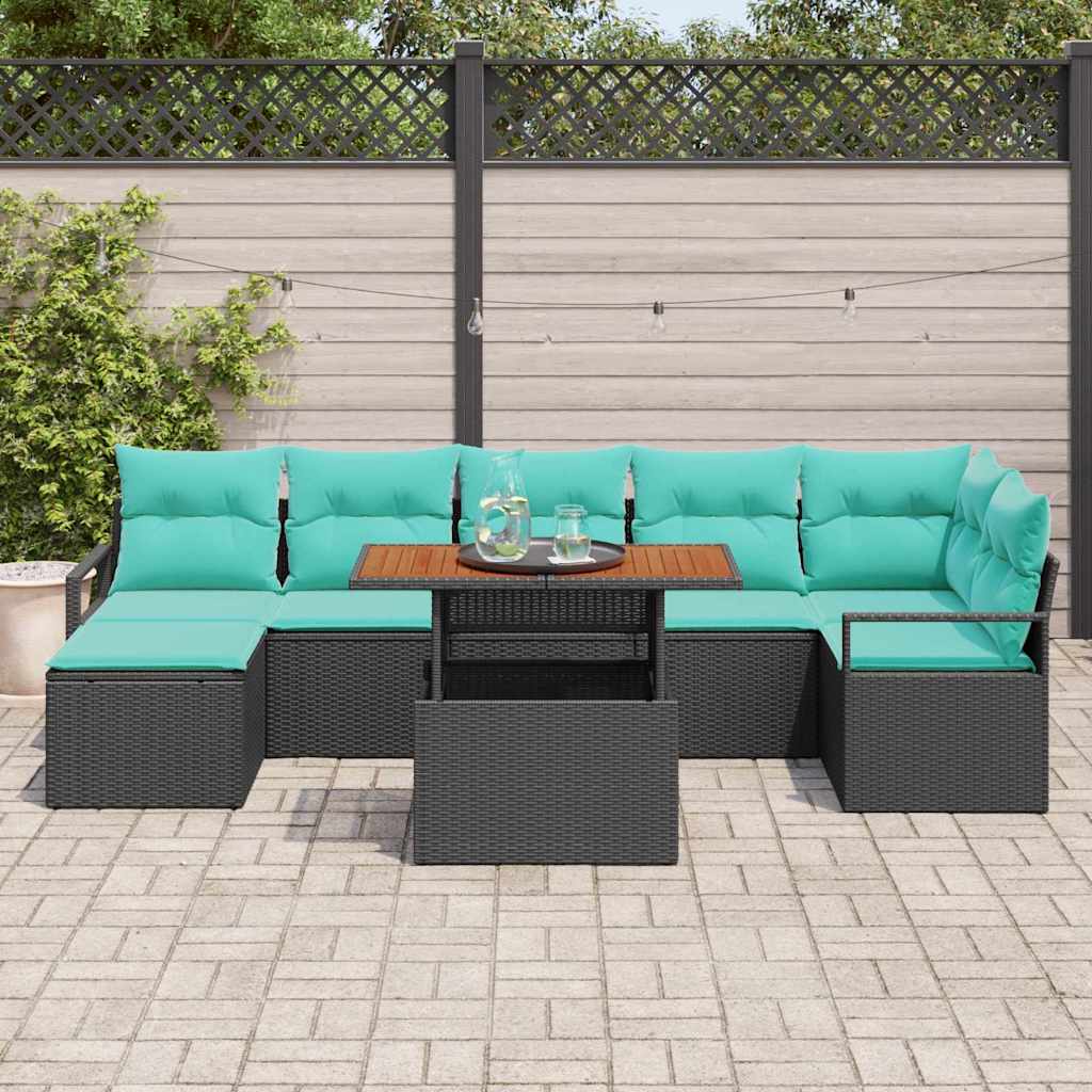 Havesofa Sæt 8 stk. Sort og Teal polyrattan